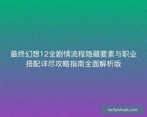 最终幻想12全剧情流程隐藏要素与职业搭配详尽攻略指南全面解析版